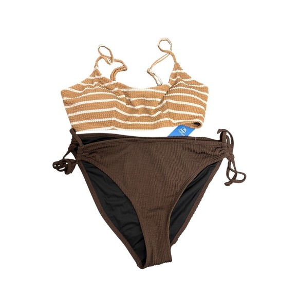 NWT Cupshe 2-Piece Waffle Knit Bikini Set – Size Large Brown and White Stripe - Picture 3 of 12